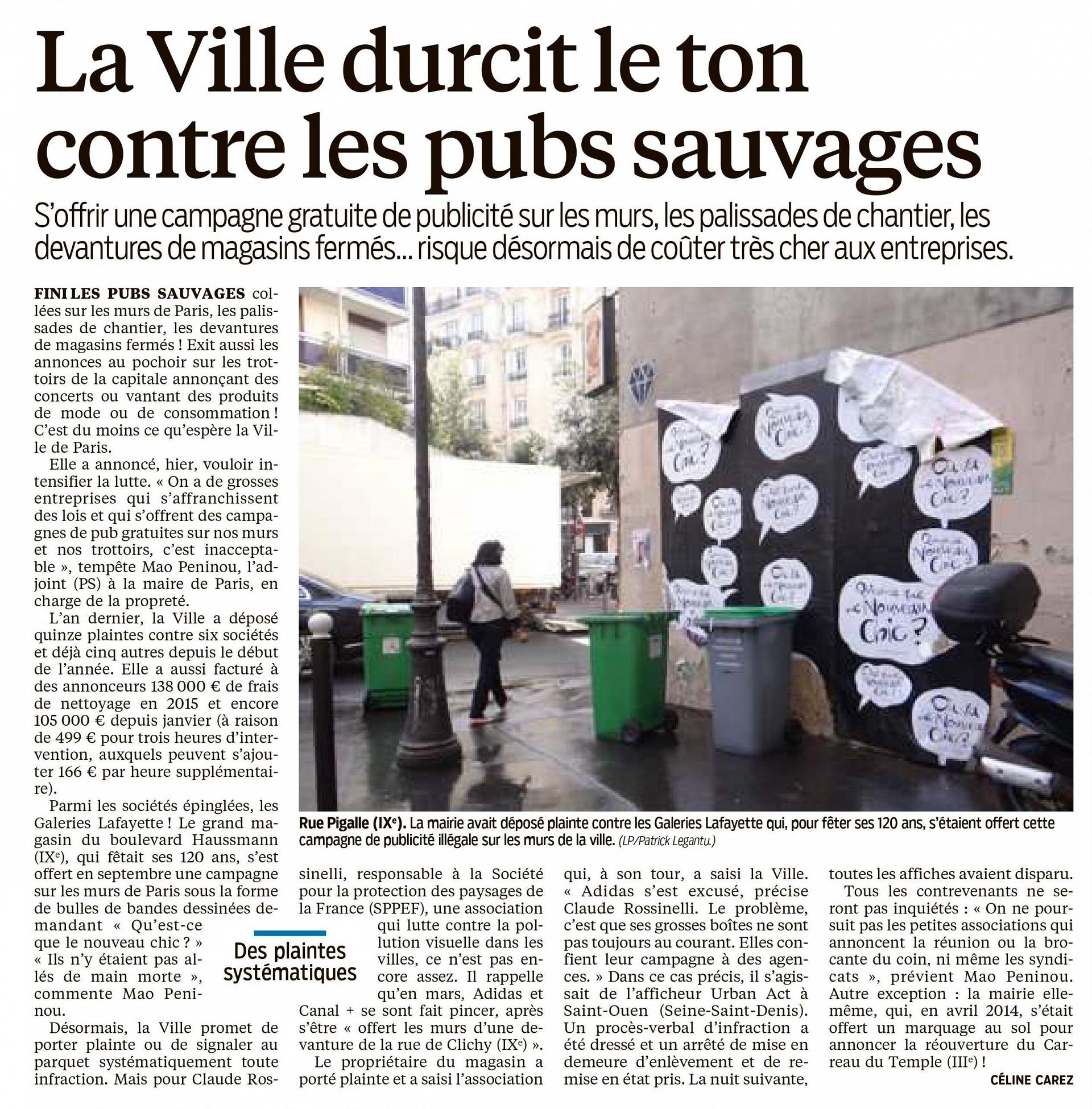 Article Parisien Publicité Sauvage Rossinelli