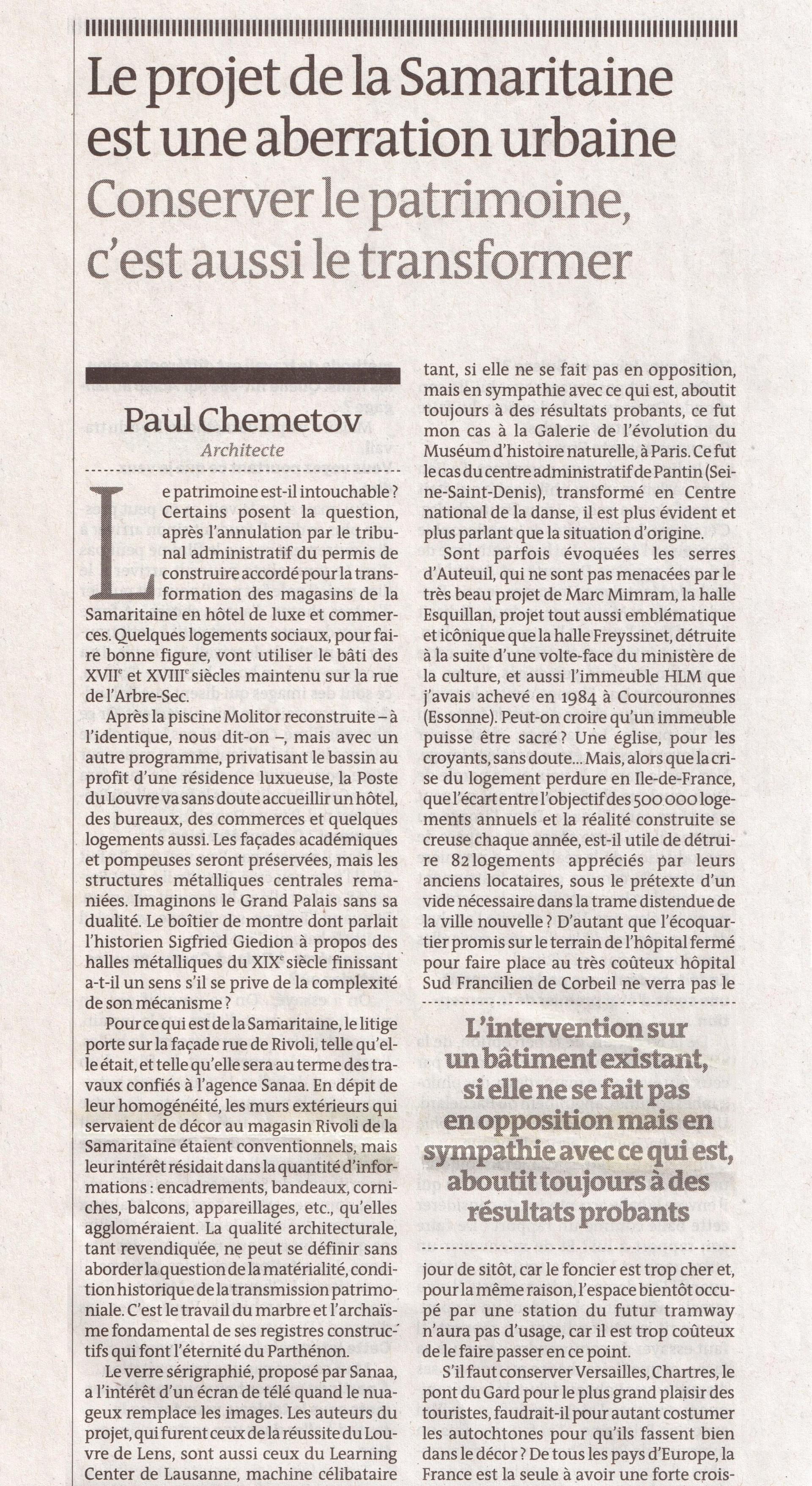 Le Monde du 12 juin 2014, p. 20, Chemetov 1
