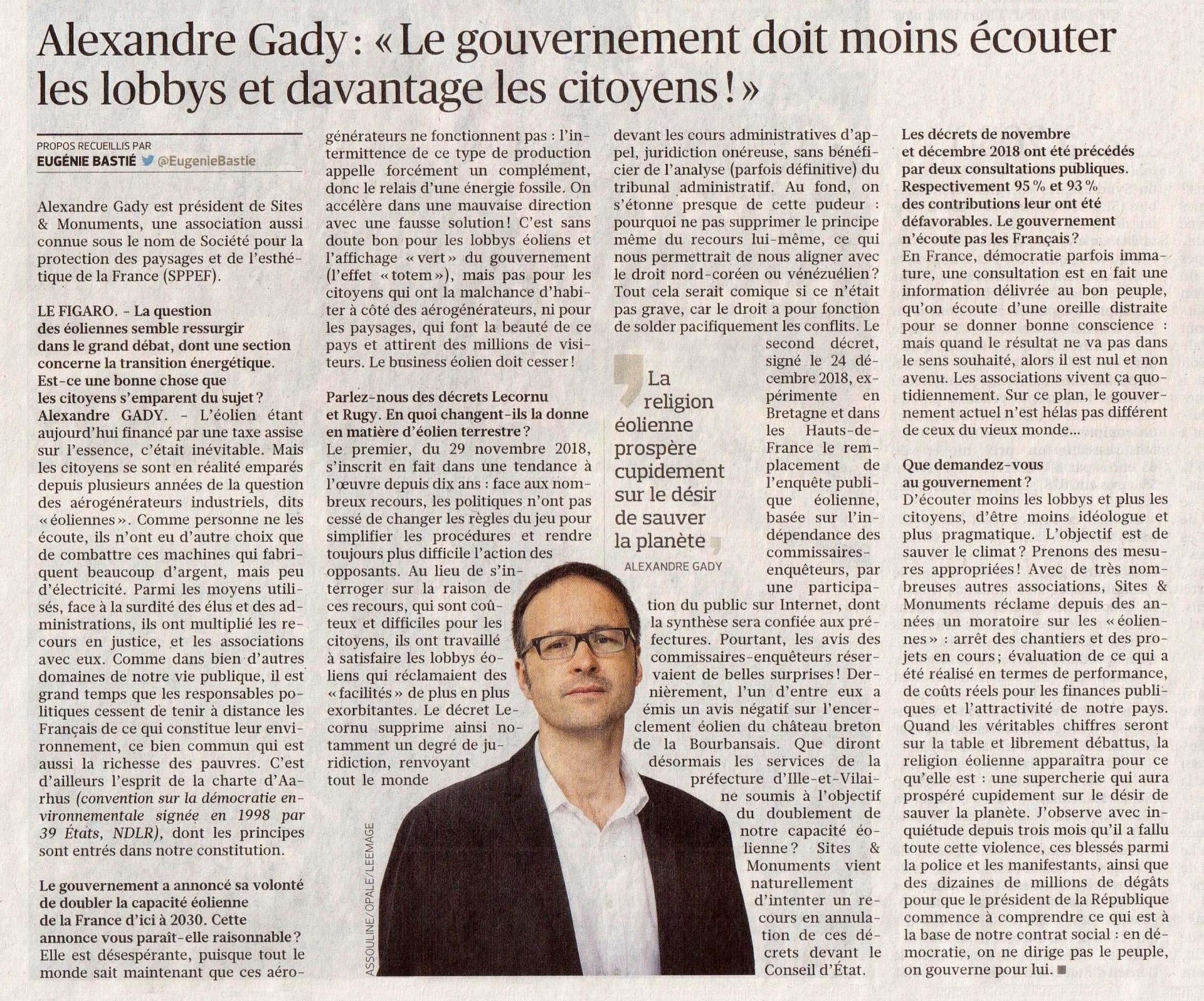 Gady, éoliennes, Le Figaro n° 23168 du 8 février 2019, p. 4