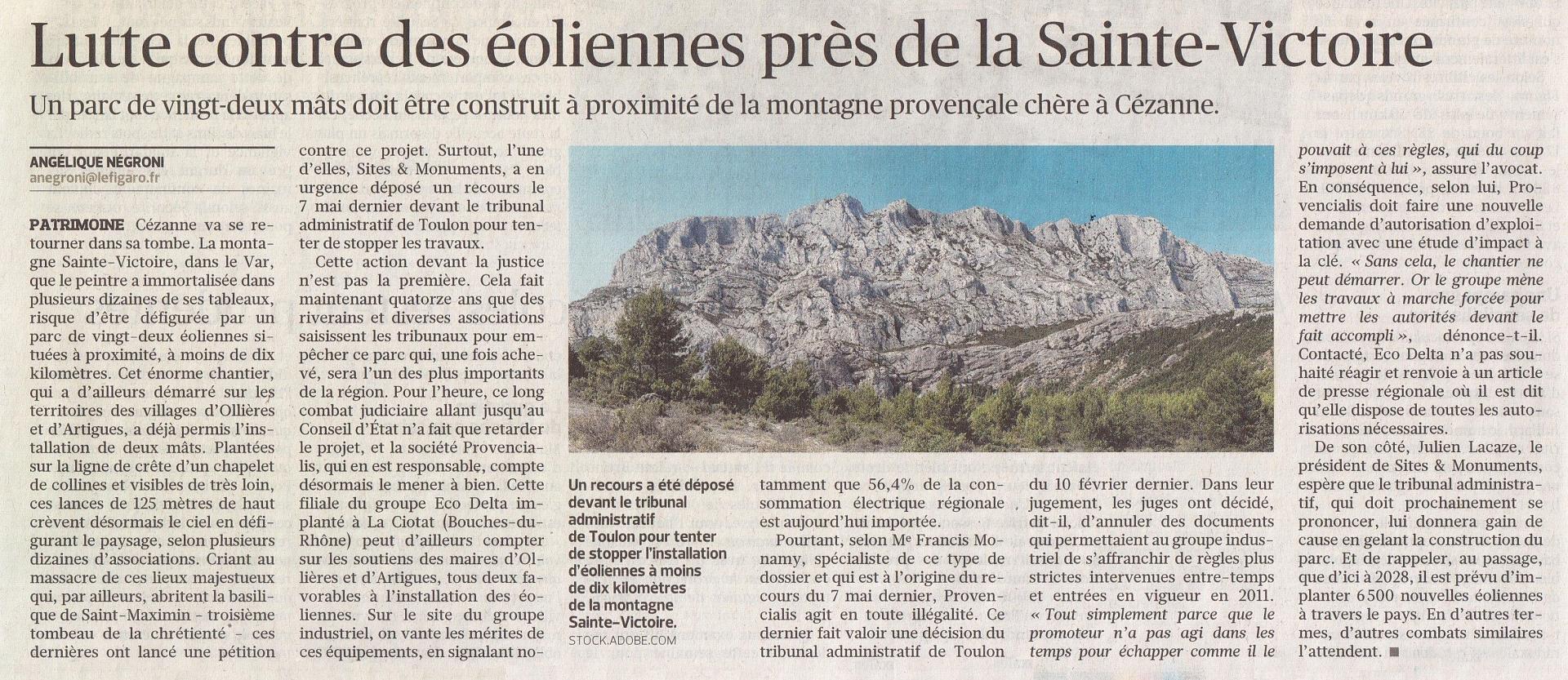 Le Figaro du 14 mai 2020 p. 12 éolien Sainte-Victoire