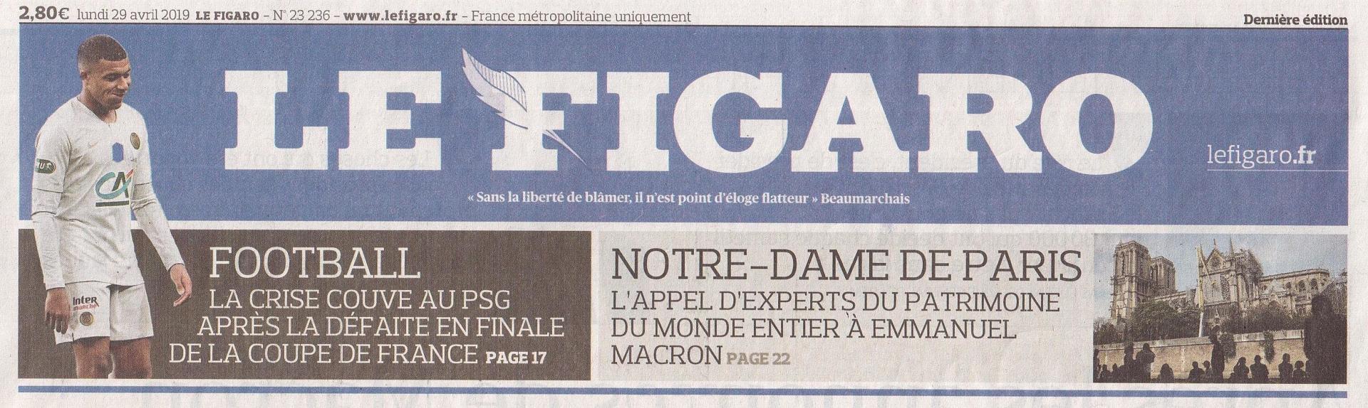 Le Figaro (Une) Appel de Notre-Dame