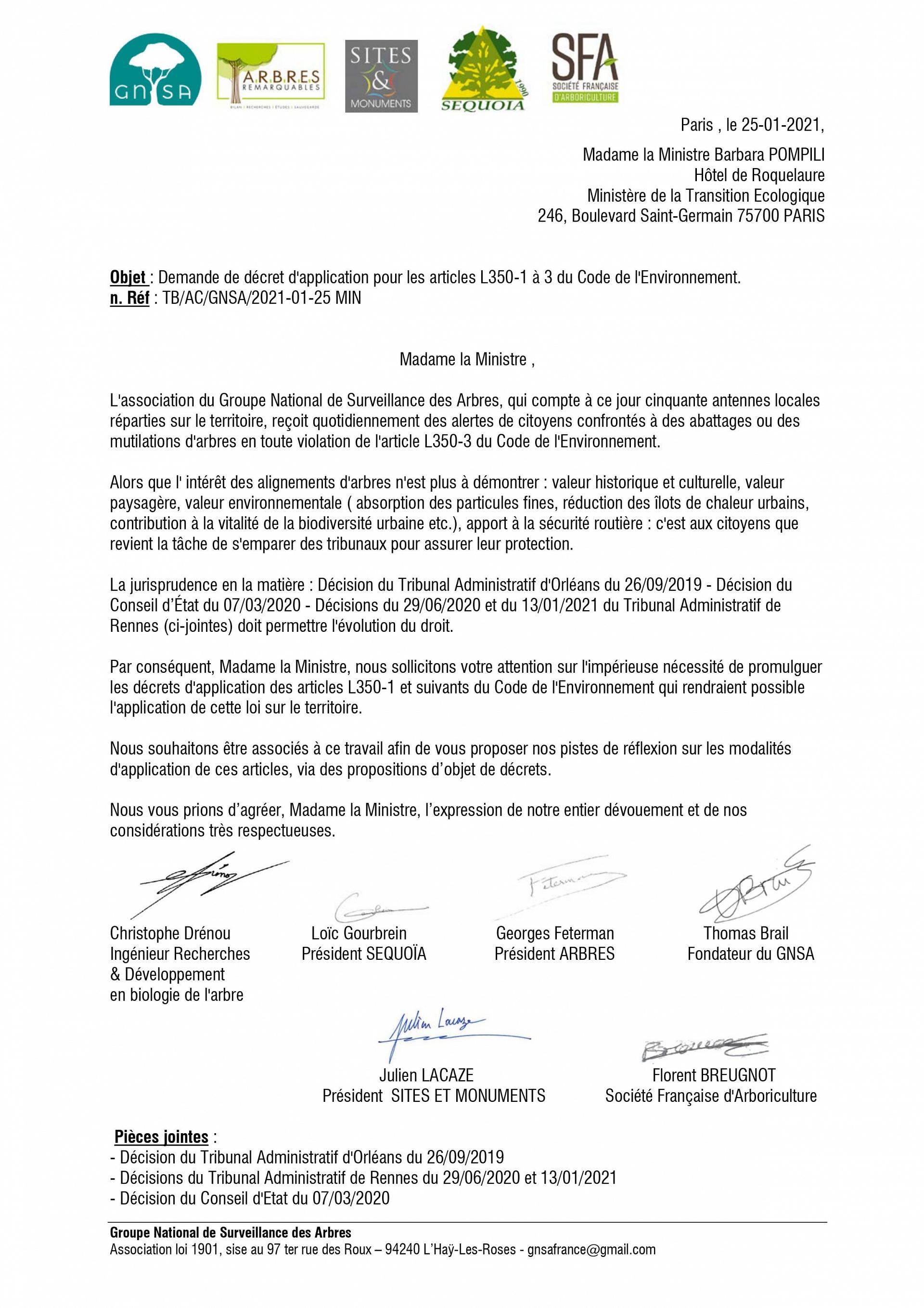 Lettre décret allées d'arbres Pompili 2021-01-25