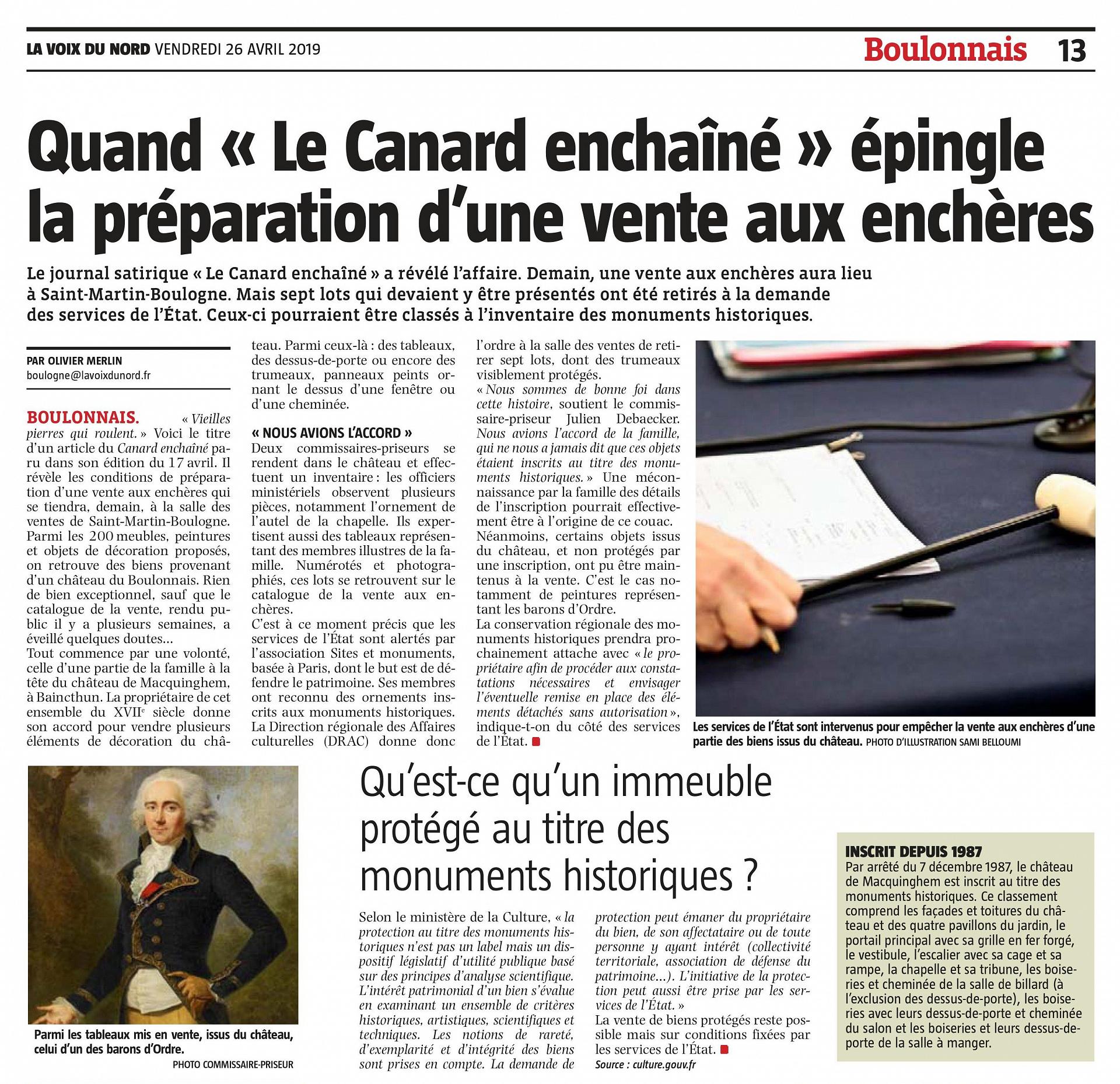 Vente château d'Ordre - La Voix du Nord n°23842 du 26 avril 2019, p. 13