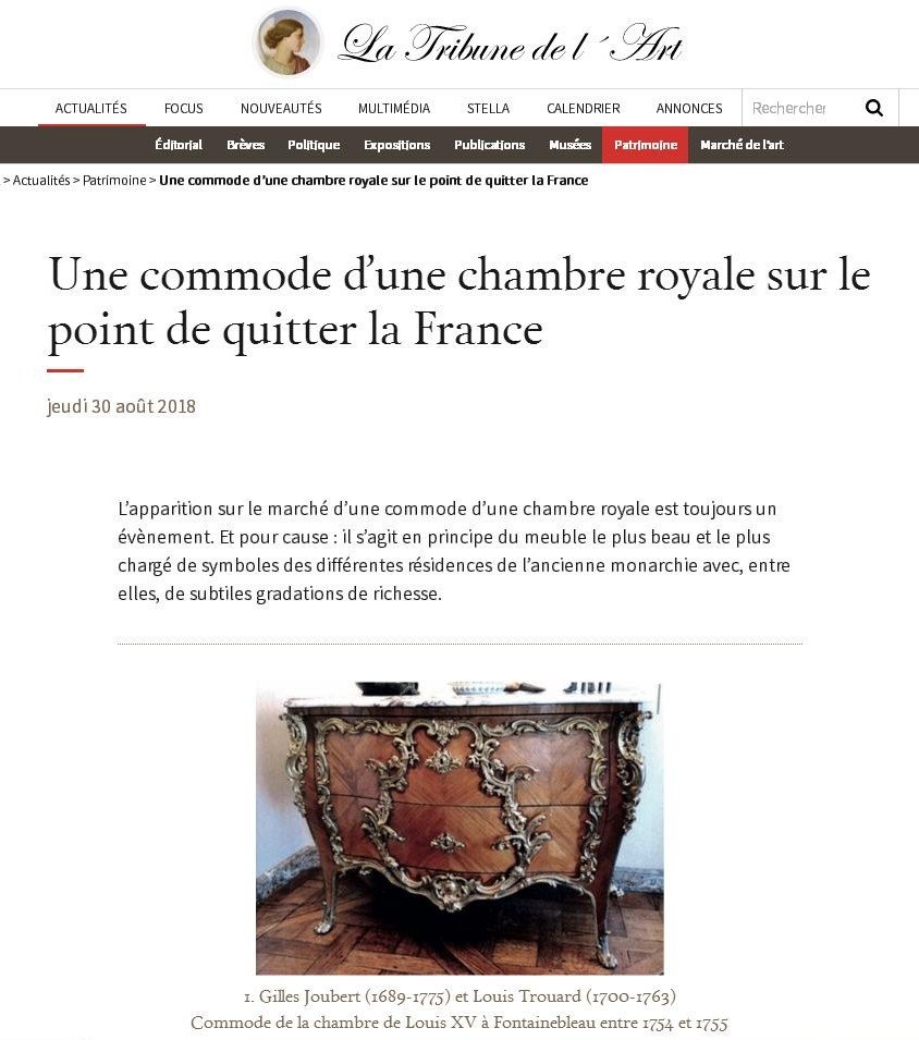 La Tribune de l'Art du 30 août 2018 Commode chambre du roi Fontainebleau et Marly